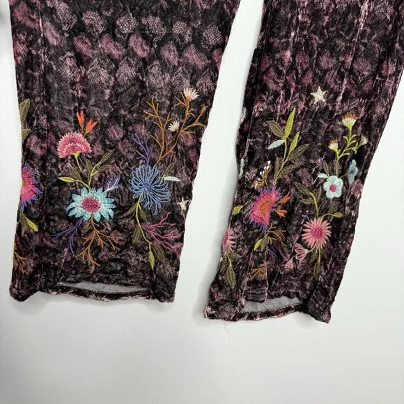 Johnny Was Los Angeles Women's XS Ulla Velvet Wide Leg Pants Embroidered Pocket - Picture 3 of 15